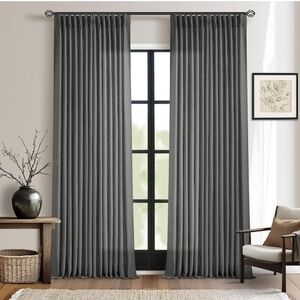 TwoDrapes Grey Pinch Pleated Memory Trained Linen Curtains 40wx90L